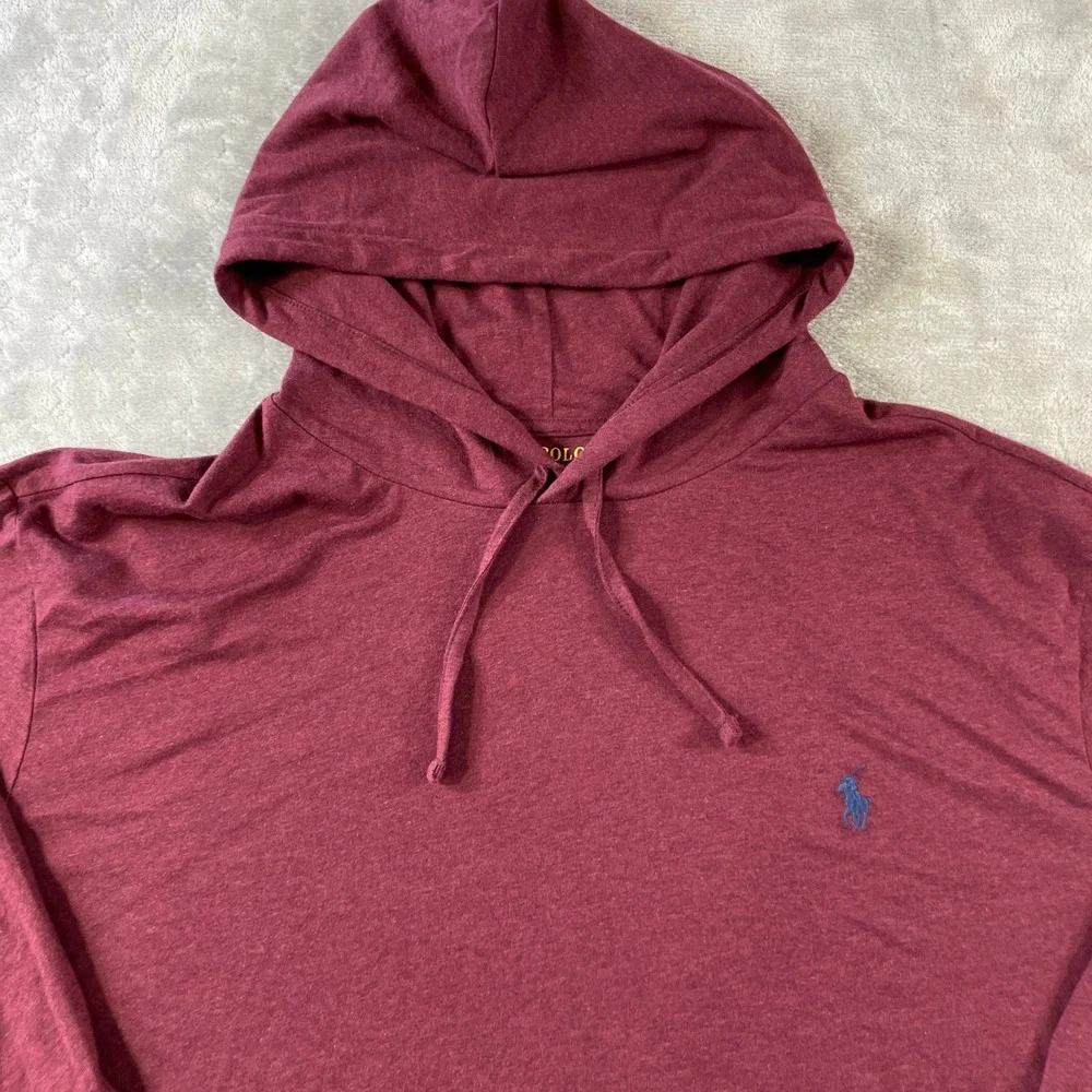 Polo Ralph Lauren Hooded T Shirt Mens 2XB Burgundy Long Sleeve Casual Preppy